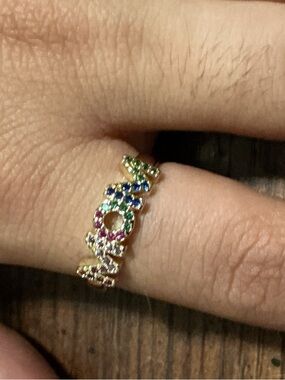 Gold-Tone Multicolor 'MOM' Ring - Women's Fashion Jewelry